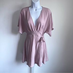 Lost + Wander Pink Faux Wrap Dress With Pockets Size Small Lined